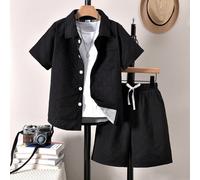 Tween Boy Maglietta a maniche corte in tessuto con effetto 3D e pantaloncini Outfit casual per le vacanze 6Y,7Y,8Y,9Y,10Y,11-12Y,13-14Y,5-6YTessuto intrecciato