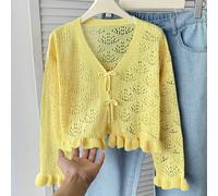 TWEEN GIRLS Cardigan giallo traforato per ragazze pre-adolescenti, Cardigan per ragazze, Adatto per vacanze al mare, abbigliamento da strada, ritorno a scuola, feste e altre occasioni, abbinamento out