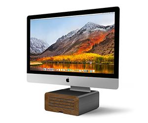 Twelve South HiRise Pro - Supporto regolabile in altezza per iMac/display/monitor, con vano portaoggetti, frontale reversibile + inserto in pelle