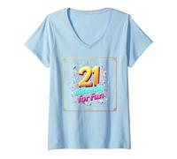 Twenty-One & Ready for Fun: Regalo per Il 21° Compleanno Maglietta con Collo a V, Donna, Celeste, S