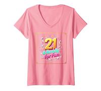 Twenty-One & Ready for Fun: Regalo per Il 21° Compleanno Maglietta con Collo a V, Donna, Rosa, L
