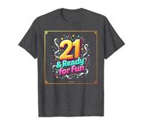 Twenty-One & Ready for Fun: Regalo per Il 21° Compleanno Maglietta, Uomo, Grigio Scuro, XXL
