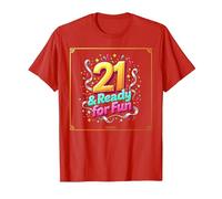 Twenty-One & Ready for Fun: Regalo per Il 21° Compleanno Maglietta, Uomo, Rosso, XL