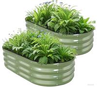 TwentyNext Fioriera rialzata da giardino zincata, per giardinaggio, con bordo di sicurezza, guanti per verdure, frutta, fiori (verde oliva, 10 x 6 x 3 m (2 confezioni)