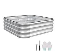 TwentyNext Kit per aiuola rialzata 3 in 1, in acciaio zincato resistente, aiuole da giardino rialzate in metallo, con aste di rinforzo e guanti, per verdure, frutta, fiori (argento, 1,2 x 0,6 x 0,3 m)