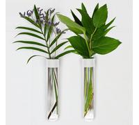 TWILG - Provette per fiori con pelle bianca e magnete da parete - Set da 2 - Vaso per fiori, vaso magnetico, provette con supporto