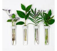 TWILG - Provette per fiori con pelle bianca e magnete da parete - Set di 4 pezzi - Vaso per fiori, vaso magnetico, provette con supporto, vaso da parete, vaso magnetico