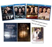 Twilight Saga: The Complete 4-Movie Blu-ray Collection: Twilight / Twilight: Eclipse / Twilight: New Moon / Twilight: Breaking Dawn Part 1-Includes: 30X 40" Fabric Poster & 2 Bonus DVD's