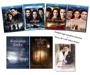 Twilight Saga: The Complete 4-Movie Blu-ray Collection: Twilight / Twilight: Eclipse / Twilight: New Moon / Twilight: Breaking Dawn Part 1-Includes: 30X 40" Fabric Poster & 2 Bonus DVD's