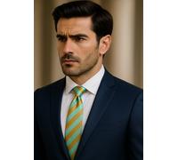Twill Jacquard Blu Oro Giallo a Righe 8.5CM Cravatta Seta Stile Matrimonio UK