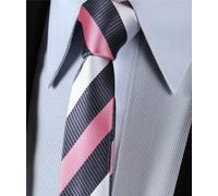 Twill Raso Seta Uomo Skinny Cravatta 7CM Slim Argento Rosa Grigio Righe Bianche