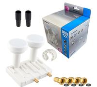 Twin Monoblock LNB 0,1dB LNC HB-DIGITAL Set 2 partecipanti Direct 2 SAT Astra 19,2° Hotbird 13° Full HD TV 3D Ultra HD 4K + 4 connettori F dorati + 2 bocchette in gomma