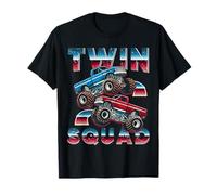 Twin Monster Truck abbinati a Twin Boys Brothers Kids Retro Maglietta
