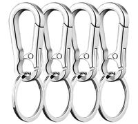 Twinice Moschettone con portachiavi, lega di zinco, argento, staccabile, multifunzione, 4 pezzi