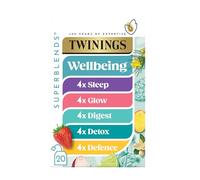 Twinings Superblendes, confezione da 20 bustine di tè Wellbeing Tea | Confezione di selezione, infusione di erbe, tè verde, miscele miste, confezionate singolarmente, bustine di tè biodegradabili