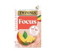 Twinings Superblends Focus 20 Bustine di Tè - Nessun Caffeina, Vitamina B6, Radice Ginseng, Mango e Pinneaple. Vitamina B6 Contribuisce Riduzione Stanchezza Dell'affaticamento. Ti Aiuta a Concentrarti