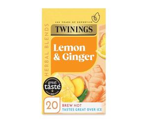 Twinings Tè aromatizzato al limone e zenzero, 20 bustine biodegradabili senza caffeina, con aroma di limone piccante e zenzero piccante, bevanda rinfrescante e lenitiva
