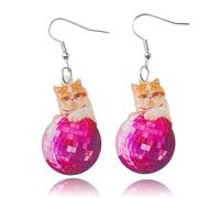 twinkle eye Graziosi orecchini a forma di gatto, da donna, a forma di palla da discoteca, orecchini a sfera a specchio, per San Valentino, divertenti orecchini a forma