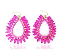 twinkle eye Orecchini pendenti a goccia in rattan rosa shocking, in rafia, fatti a mano, fatti a mano, per primavera ed estate, gioielli dichiarazione