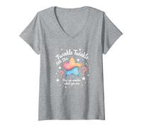 Twinkle Star Gender Reveal Nursery Rhyme Baby Surprise Maglietta con Collo a V, Donna, Grigio Melange, S