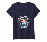 Twinkle Star Gender Reveal Nursery Rhyme Baby Surprise Maglietta con Collo a V, Donna, Navy, L