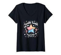 Twinkle Star Gender Reveal Nursery Rhyme Baby Surprise Maglietta con Collo a V, Donna, Nero, L