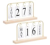 TWINKLEMON 2 calendari perpetui da scrivania, visualizzazione mensile | Calendario di carta con supporto in legno in metallo, riutilizzabile, per la decorazione quotidiana di casa e ufficio