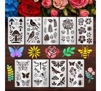 TWINKLEMON 9 stencil in metallo a forma di fiori e insetti, stencil per bruciare il legno per artigianato, riutilizzabili, modelli misti per fai da te, pittura, disegno, agenda, incisione