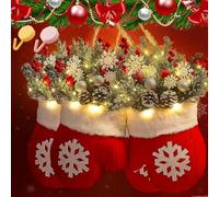Twinkling Christmas Mitten Wreath with Faux Pine Branches, Mitten Wreath with 120 LED Lights and 10H Auto Timer, Xmas Lighted Artificial Garland for Front Door Wall Party Decor