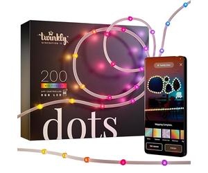 Twinkly Dots 10m, Striscia LED Multicolore per Esterno e Interno, Striscia LED RGB Flessibile, Compatibile con Alexa e Google Home, IP44, 16M+ Colori, Controllo App, Filo Trasparente, 200 LED