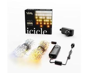 Twinkly Icicle 190 LED Bianco, Luci a Cascata LED Esterno e Interno, Luci LED Smart Bianco Caldo e Freddo, Compatibile con Alexa, Google Home, IP44, Controllo da App, Filo Trasparente, 5.5m