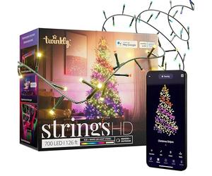 Twinkly Strings HD - 700 RBG + Warm White LEDs, 38.5 Meters, Green Wire, Indoor/Outdoor Lighting Decoration
