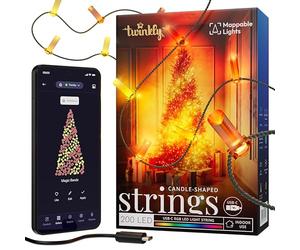 Twinkly Strings USB-C Candle 200 LED, Striscia Luci LED a Forma di Candela, Luci LED Multicolore RGB, Compatibile con Alexa, Google Home, Luci Mappabili, Alimentazione USB C, Filo Verde, 12m