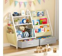 Twinkoo Libreria per bambini a 3 livelli, 2 contenitori per giocattoli, scaffale per libri Montessori, stanza dei giochi, asilo nido, organizer per giocattoli