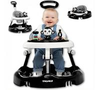 Twinky Girello con set da gioco e tappetino da pavimento, resistente aiuto per camminare con 4 posizioni regolabili, ideale come aiuto per camminare per i primi passi del tuo bambino (Nero)