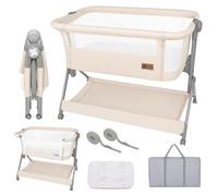 Twinly - Culla Co-Sleeping Comfortly con Ruote | Pieghevole in pochi secondi, Altezza Regolabile (5 posizioni), Traspirante 0+ mesi fino a 9 kg, Materasso, Lenzuolo, Borsa e Cesta - Senza Montaggio