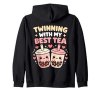 Twinning with My Best Tea Carino Kawaii Boba Drink per Gli Amici Felpa con Cappuccio