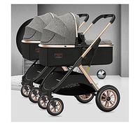 Twins-Cozy - Passeggino doppio compatto per bambini, doppio sedile con seduta tandem, ombrello tandem, per ragazze e ragazzi (grigio)