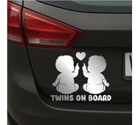 Twins on Board - Adesivo per auto, motivo gemelli, resistente agli agenti atmosferici, realizzato a mano in Germania, 13 x 10 cm, ragazzo, ragazzo, ragazza e ragazza, diversi colori (argento, V1