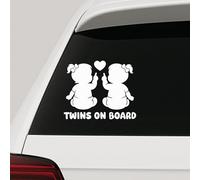 Twins on Board - Adesivo per auto, motivo gemelli, resistente agli agenti atmosferici, realizzato a mano in Germania, 13 x 10 cm, per ragazzo, ragazzo, ragazza, ragazza, in diversi colori (bianco, V3