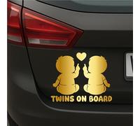 Twins on Board - Adesivo per auto, motivo gemelli, resistente agli agenti atmosferici, realizzato a mano in Germania, 13 x 10 cm, ragazzo, ragazzo, ragazza e ragazza, diversi colori (oro, V1 ragazzo
