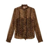 Twinset - Camicia in Creponne Stampata con Collo Arricciato - - Blouses & Shirts - Donna - Marrone - S