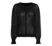 Twinset - Maglione Nero a Coste con Volant - -Knitwear -Donna -Nero -S