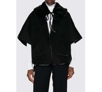 Twinset Mantella corta in panno di lana con cappuccio e collo in pelliccia OS Nero