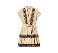 TWINSET Milano Abito Twin Set da Donna Corto Scollo A V con Cintura Colore RIC.Beige/Nero Multicolore RIC.Beige/Nero