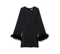 Twinset - Short Satin Dress with Feathers - - Dresses - Donna - Nero - S