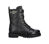 Twinset - Stivali Combat in Pelle con Catena e Ovale T - - Shoes - Donna - Nero - 40 EU
