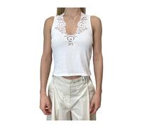 Twinset - Canotta con pizzo lavorazione in maglia a coste scollo a V - - Tops - Donna - Bianco - S