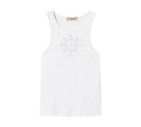 Twinset - Canotta a Costine con Ricamo Floreale - - Tops - Donna - Bianco - L