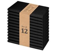 TWINY threads Set di 12 tovaglioli di stoffa Hemstitch con angoli sminuzzati (45,7 x 45,7 cm) di qualità in cotone e lino, tovaglioli di qualità hotel, morbidi, durevoli e riutilizzabili (nero)